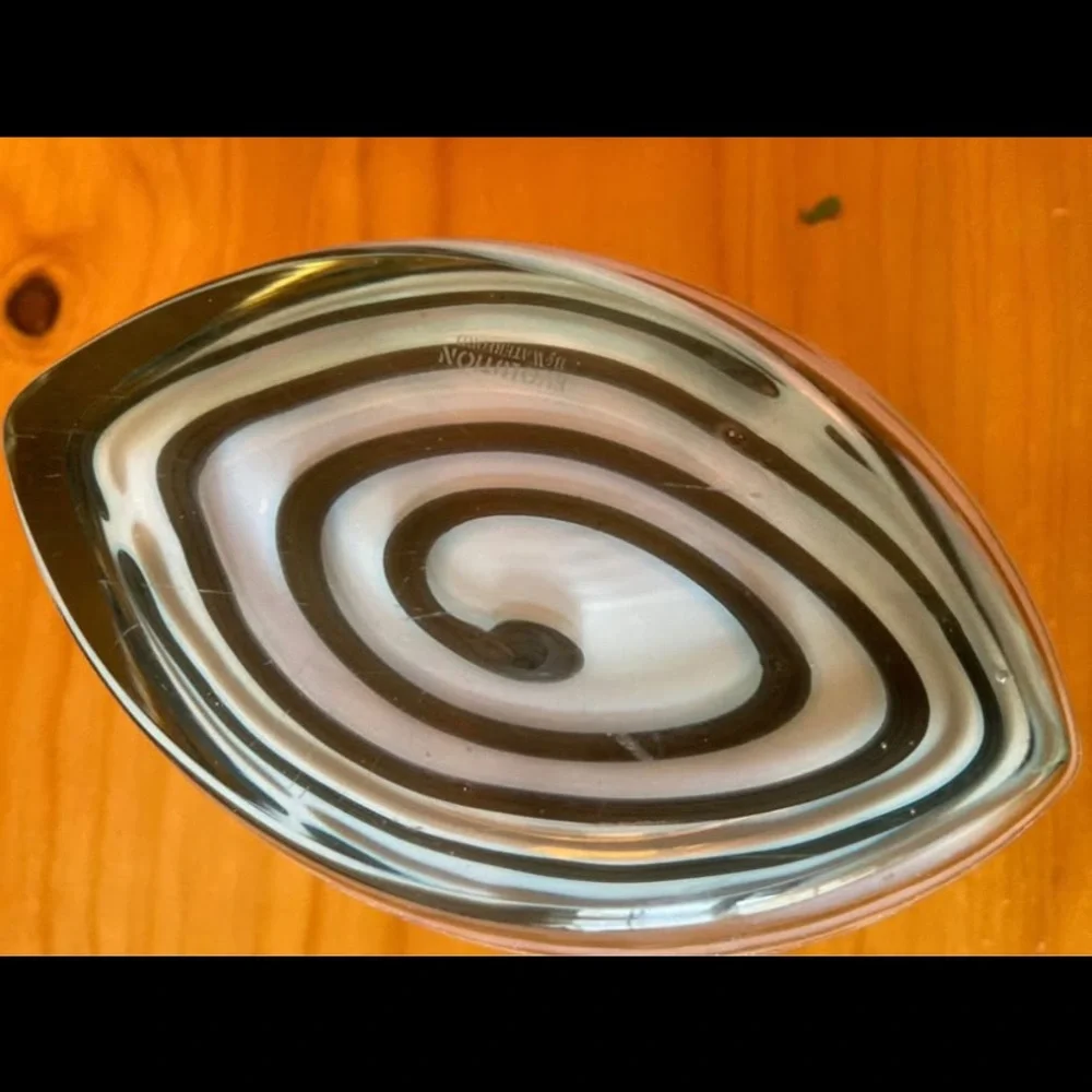 Waterford Evolution Blue Bowl with White and Brown Dot Accents